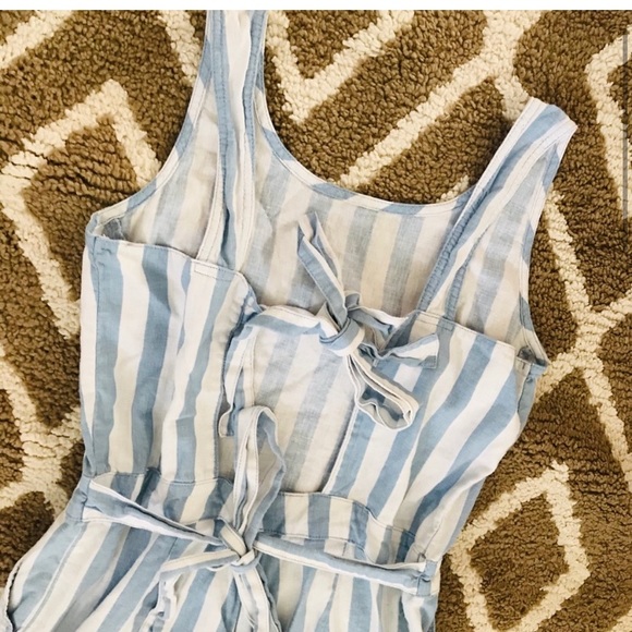 NEXT linen stripe romper play suit tie back UK 10 - Picture 3 of 4